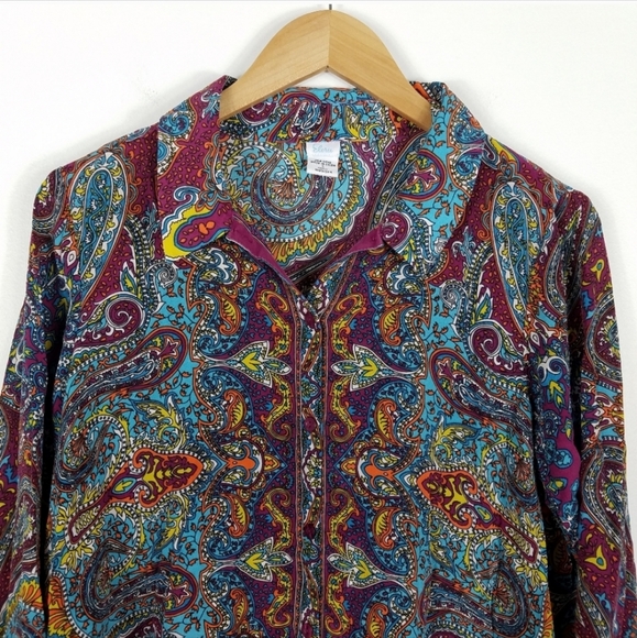 Elorie Silk Paisley Long Sleeve Button up Blouse - Picture 2 of 8